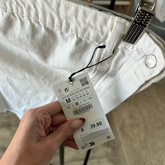 NWT Zara White Denim Button Strapless Top - Picture 6 of 8